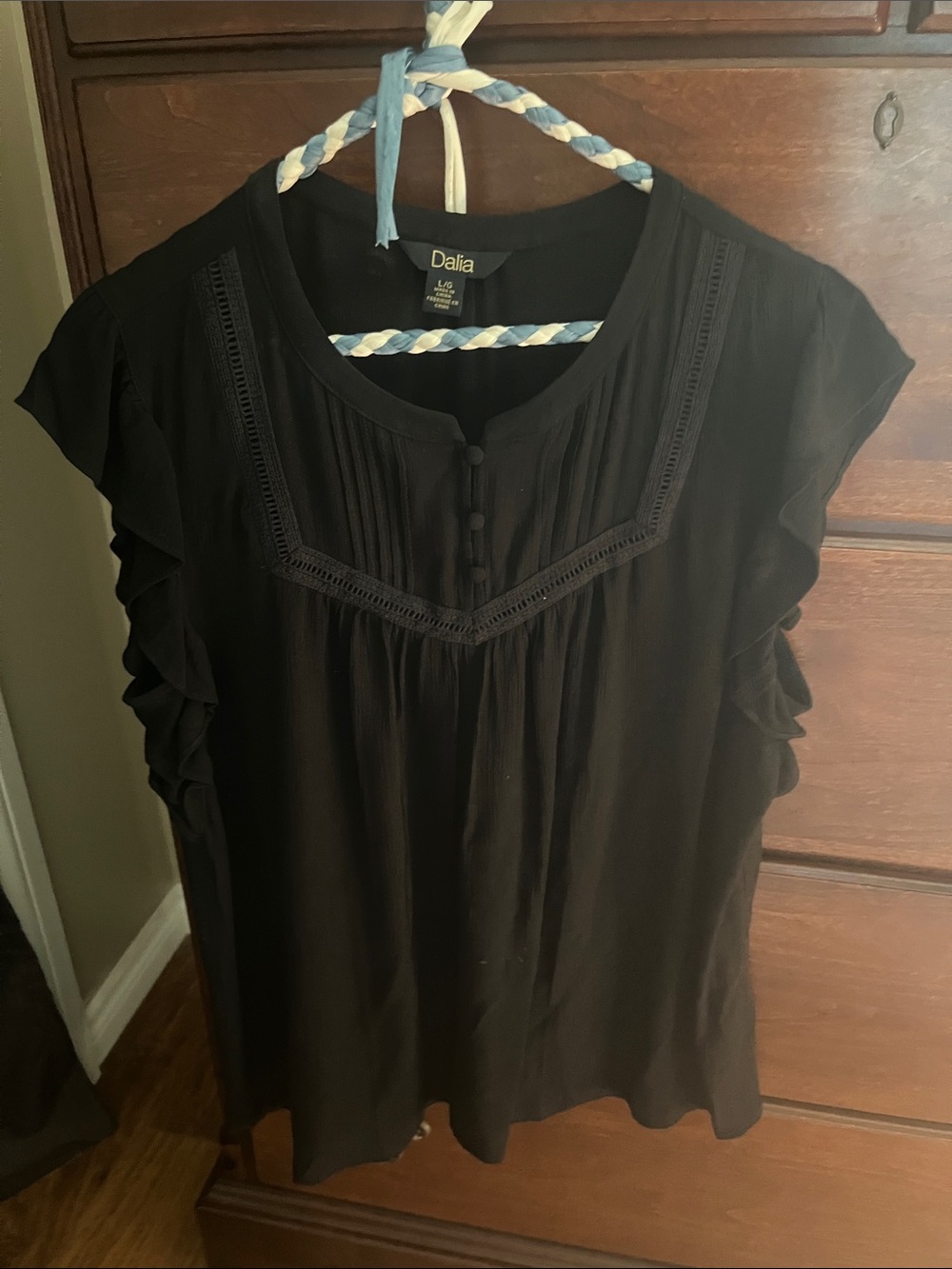 Dalia Black Ruffle Sleeve Pintuck Blouse